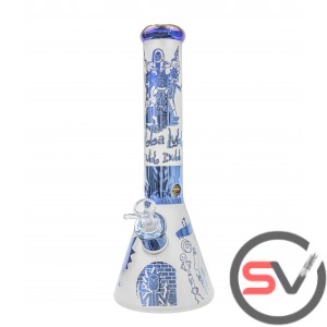 FROSTED GLASS RICK AND MORTY BEAKER 14inch - BLUE